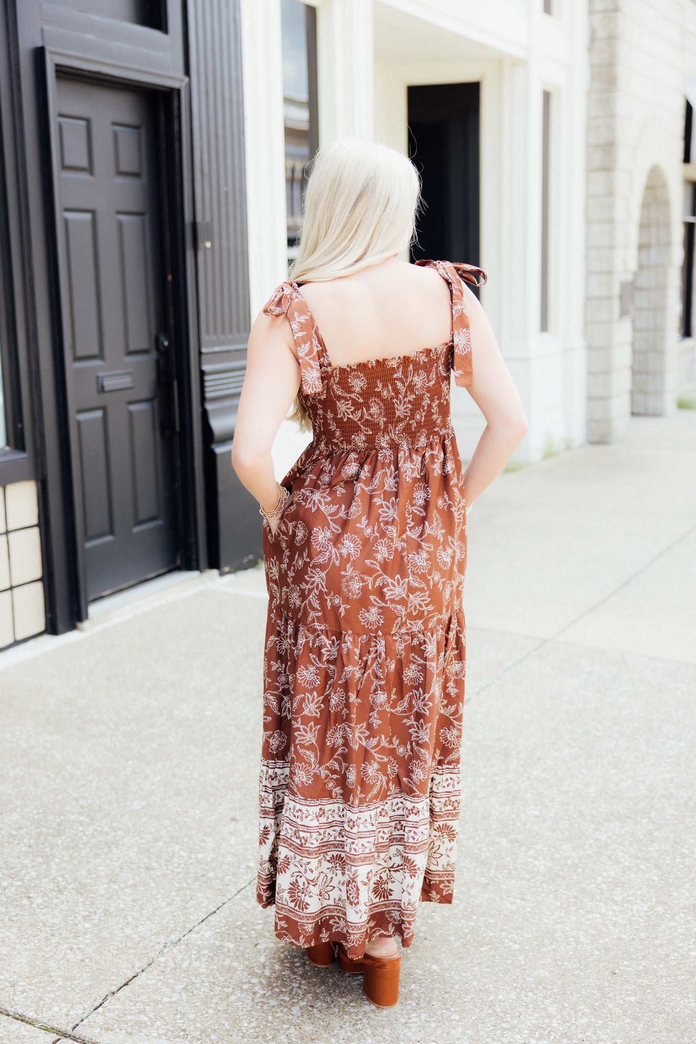 Brown Tie Strap Midi Dress